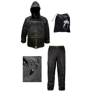 Rebeca Shop Motorpak, waterdicht, regendicht, winddicht, met tas, zwart, set jas en broek – intrekbare capuchon | heren dames | scooter fiets | regenset, Zwart, 4XL