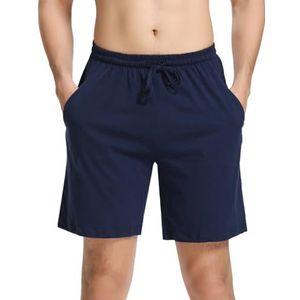 Aseniza Herenshorts, 100% katoen, korte pyjama voor heren, elastisch, zomer, geruit, korte broek voor heren, verpakking 1 en 2, 1 blauw, L