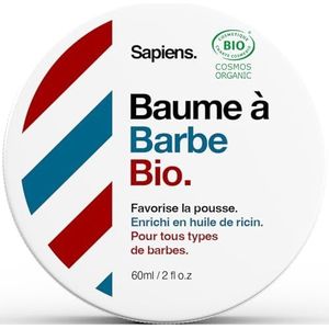 Biologische Baard Balsem voor Mannen 60ml Sapiens BarberShop - Made in France - 100% Natuurlijke Baardverzorging Gecertificeerd Cosmos Organic/ECOCERT - Baard en Snor Was met biologische Shea Butter