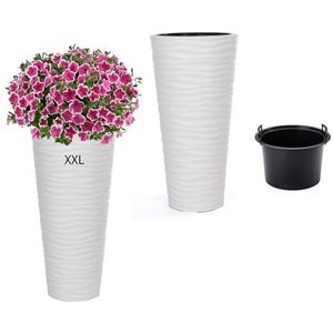 MELTOM Bloempot Wave Slim bloembak ronde inzet plantenbak 3D-effect set 3: XL XXL 3XL (zwart