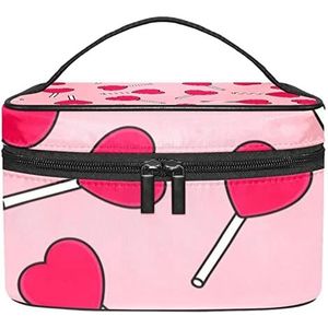 Candy Love Pattern Roze Make-up Organizer Bag, Reizen Make-up Tas Organizer Case Draagbare Cosmetische Tas voor Vrouwen en Meisjes Toiletartikelen, Meerkleurig, 22.5x15x13.8cm/8.9x5.9x5.4in