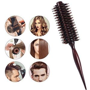 Professionele houten handvat, antistatische krullende haarkam, kappers, radiale ronde borstel (koffiebruin)