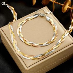 Roestvrij staal 3in1 Snake Chain Necklace Armbanden Voor Vrouwen Meisje Nieuwe Mode Waterdichte Sieraden Set-N1627B570