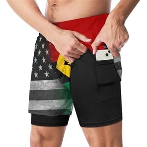 Vintage Ameriacn Black Power Afrikaanse Vlag Grappige Zwembroek met Compressie Liner & Pocket Voor Mannen Board Zwemmen Sport Shorts