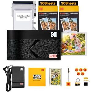 KODAK Mini 2 Era kerstcadeau 4PASS draagbare fotoprinter (5,3 x 8,6 cm) (draagbare fotoprinter + 8 vellen inbegrepen + accessoirepakket en 60 vellen, zwart