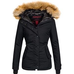 Navahoo Warme winterjas voor dames, parka, mantel, kunstbont, B392, zwart, XS