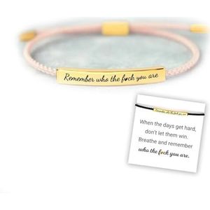 Remember Who The F You Are Motivational Tube Bracelet, Adjustable Hand Braided Wrap Tube Bracelet, Inspirational Bracelets Jewelry Gifts for Women Girls Best Friend Teen (Pink-Gold)
