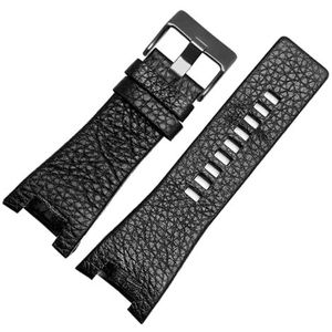 INEOUT Lederen horlogeband compatibel met diesel DZ1216 DZ1273 DZ4246 DZ4247 DZ4287 Armband Mens Horlogeband Horloges Notch Band 32mm (Color : Black-black A, Size : 32-18mm)