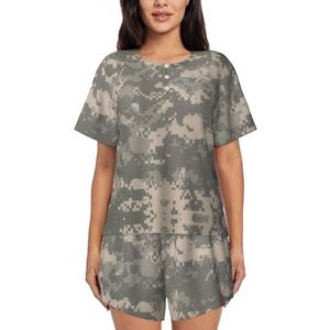 RIVETECH Army digitale camouflageprint damespyjamaset met korte mouwen - comfortabele korte sets, nachtkleding met zakken, Zwart, L