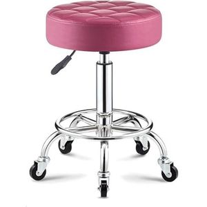 FXLUHAY Ronde rollende salonkruk in hoogte verstelbare draaikruk, kantoornagel pedicure-kruk opstelkrukken stoel met wielen en bredere ronde zitting voor medische spa esthetiek (rood)