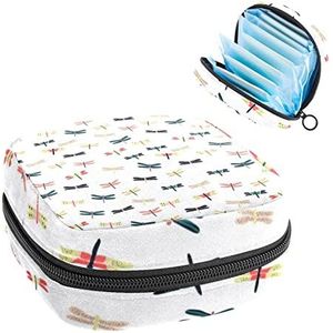 Libellen Patroon,Periode Pouch Draagbaar,Tampon Opbergtas,Tampon Houder voor Portemonnee Vrouwelijke Product Organizer, Meerkleurig, 4.7x6.6x6.6 in/12x17x17 cm