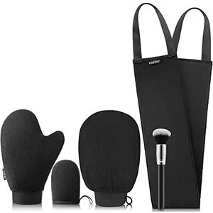CeleCily 5-in-1 Zelfbruiner Mitt Applicator Kit - Professionele zelfbruinende handschoen rug applicator, mini-handschoen, borstel en exfoliator, geen strepen, geen oranje palmen, dubbelzijdige wasbare