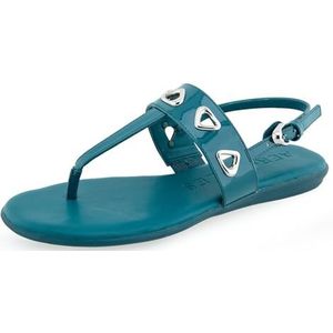Aerosoles Iago platte sandaal voor dames, Teal Lakleer Kunstleer, 42 EU