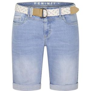 DENIMFY DFLena Korte jeansshort voor dames, met riem, regular fit, zomer, denim, stretch, basic, effen, blauw, S, M, L, XL, XXL, Light Blue Denim (L182), XXL