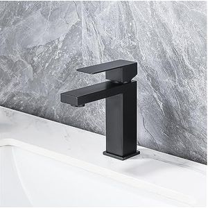 Geborsteld badkamerkraan terrasmontage 304 roestvrij staal koud en warm zwart vierkant wastafelkraan (kleur: zwart)