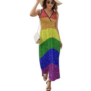 Regenboog Vlag Gay Pride Vrouwen Lange Jurk Mouwloos Maxi Jurk Zonnejurk Strand Party Jurken Avondjurken M