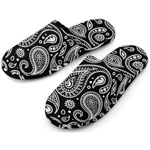 Zwart Wit Paisley Patroon Volledige Print Womens Slippers Warme Anti-Slip Rubber Zool Huis Schoenen Voor Indoor Hotel