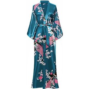 BABEYOND Dames ochtendjas maxi lange kimono strandjurk pauw gedrukt gebreid vest kimono badjas dames lange mantel slaapjas meisje pajama party, turquoise,