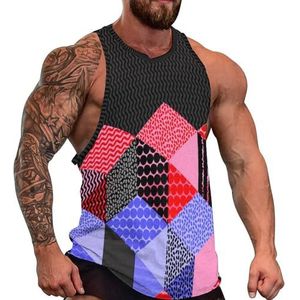 Kleurrijke Kubusvormige Streep Mannen Tank Top Grafische Mouwloze Bodybuilding Tees Casual Strand T-Shirt Grappige Gym Spier