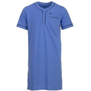 Henry Terre Nachthemd heren korte mouwen effen borstzak knoopsluiting maat M-3XL, blauw, XXL