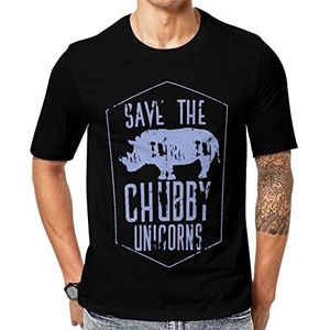 Save The Chubby Unicorns T-shirt met korte mouwen voor heren, ronde hals, print, casual T-shirt, tops, 5XL