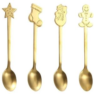 Kerstlepelset | 4 stuks kleine besteklepels koffielepels,Roestvrijstalen roerlepel, bloemenlepelset voor tafeldecoratie, thuis, kerstfeestbenodigdheden Giboh