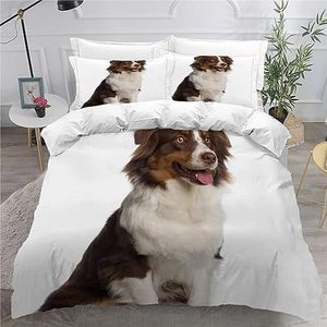 Dekbedovertrek met 3D-effect, dekbedovertrek met 2 kussenslopen, 240 x 260 cm, dierenhondenpatroon, 3-delig, zacht microvezel beddengoed met ritssluiting