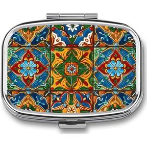 Mexicaanse Keramische Tegel Pillendoos Voor Pocket Vierkante Pillendoos 2 Compartiment Decoratieve Draagbare Reizen Pil Houder Tablet Vitamine Organizer Mini Pil Case