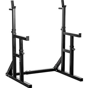 MOVIT® Squat Rack PRO met dipstation, in hoogte en breedte verstelbaar, halterrek, halterstandaard, home gym, zwart