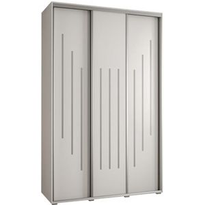 MEBLE KRYSPOL Davos 12 160 Kledingkast met drie schuifdeuren voor slaapkamer - moderne opbergkast, kledingroede en planken - 235,2x160x45 cm - Wit Wit Zilver