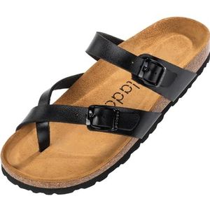 Palado Cres Metallic damessandalen, sandalen met riem, pantoffels met voetbed van natuurlijk kurk, zool van het fijnste suède, metallic zwart., 40 EU
