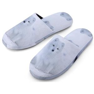 Arctic Fox in The Snow Katoenen pantoffels voor dames, huisschoenen, wasbare pantoffels voor dames, maat 38-39 (7-8)