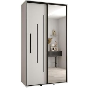 MEBLE KRYSPOL Davos 13 130 Kledingkast met twee schuifdeuren voor slaapkamer - Moderne Kledingkast met spiegel, kledingroede en planken - 235,2x130x60 cm - Wit Wit Zwart