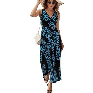 Blauwe liberale tranen maxi-jurk voor vrouwen mouwloze lange zomerjurken strandjurken A-lijn 2XL