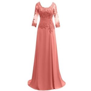 Dames chiffon moeder van de bruid jurk voor bruiloft ruches galajurken cocktailjurk plus size, Koraal, 32