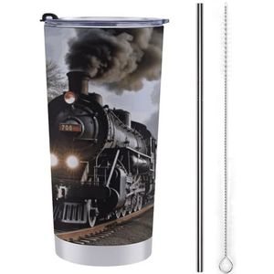 FZMTLDS Stoomtrein Tumbler 20oz roestvrijstalen waterflessen met handvat lekvrije grote capaciteit autobeker reismok geïsoleerde koffiekop geschenken voor vrouwen mannen