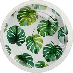 Naadloze groene monstera bladeren patroon ronde kristallen lade dressoir knoppen set van 12, deur kast kast hardware knop met schroeven, thuiskantoor kinderkamer decor