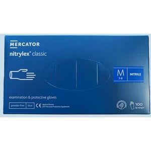MERCATOR MEDICAL NITRYLEX CLASSI Blauwe nitril handschoenen, wegwerphandschoenen, poedervrij, getextureerd op de vingertoppen, maat: M - 100 stuks