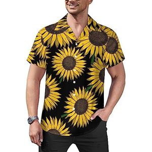 Geel zonnebloem heren casual button-down shirts korte mouw Cubaanse kraag T-shirts tops Hawaiiaans T-shirt L