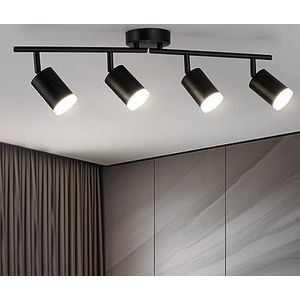 Bojim Plafondstraler 4 Lichts Zwart, LED Plafondlamp Kantelbaar GU10 Spotlicht, Moderne Plafondlamp Straler Metalen Plafondspot voor Slaapkamer, Woonkamer, Keuken (Exclusief Lichtbron)
