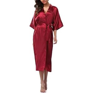 JMORCO Satijnen badjas plus size rayon badjas dames kimono satijn lange gewaad sexy lingerie klassieke nachtjapon nachtkleding met riem, wijnrood, XL