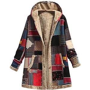 KaloryWee Warme winterjassen voor dames, met bloemenprint, zakken met capuchon, vintage oversized jassen, Koffie, 42