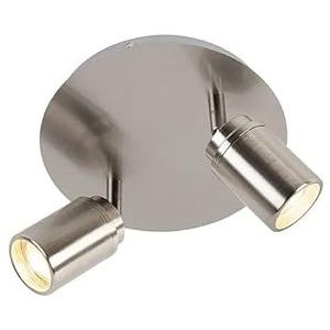 QAZQA - Moderne badkamer spot Staal | Zilver 2-lichts IP44 - Ducha | Woonkamer - Staal Rond - GU10 Geschikt voor LED - Max. 2 x 35 Watt