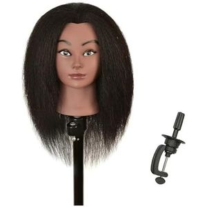Echt haar mannequin hoofd met tafelklem standaard cosmetologie pop for kapperspraktijk vlechttraining(Head With Stand)