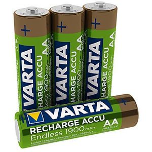 VARTA Recharge Accu Endless Energy AA Mignon Ni-MH accu verpakking met 4 stuks 1900mAh – maximaal 2100 laadcyclussen, lage zelfontlading, voorgeladen en Ready2Use – oplaadbaar zonder memory-effect