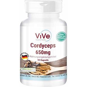 Cordyceps 650 mg - 90 capsules - veganistisch - paddenstoelpoeder uit Mycel - Vitalpaddenstoel | Kwaliteit uit Duitsland ViVe Supplements