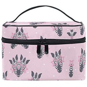 Zebra roze kunst cosmetische tas organizer rits make-up tassen zakje toilettas voor meisjes vrouwen