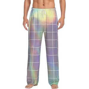Reflecterende Vierkante Mannen Lange Lounge Wear Broek Nachtkleding Pyjama Bodems Nachtkleding Met Zakken En Trekkoord, Wit, S