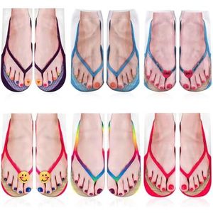 NyxSeat 6 paar flip-flopsokken, grappige 3D-patroon, modieuze en grappige sokken voor mannen en vrouwen, modieuze sokken met nailart-print, Rood Paars Blauw Kleur, One size