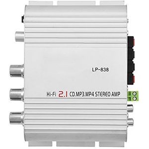 VBESTLIFE Eindversterker, Mini HiFi 2.1 Stereo Bass Auto Home Audio Eindversterker Digitale versterker, Compatibel met mobiele telefoon, MP3, Computer enz. (Zilver)